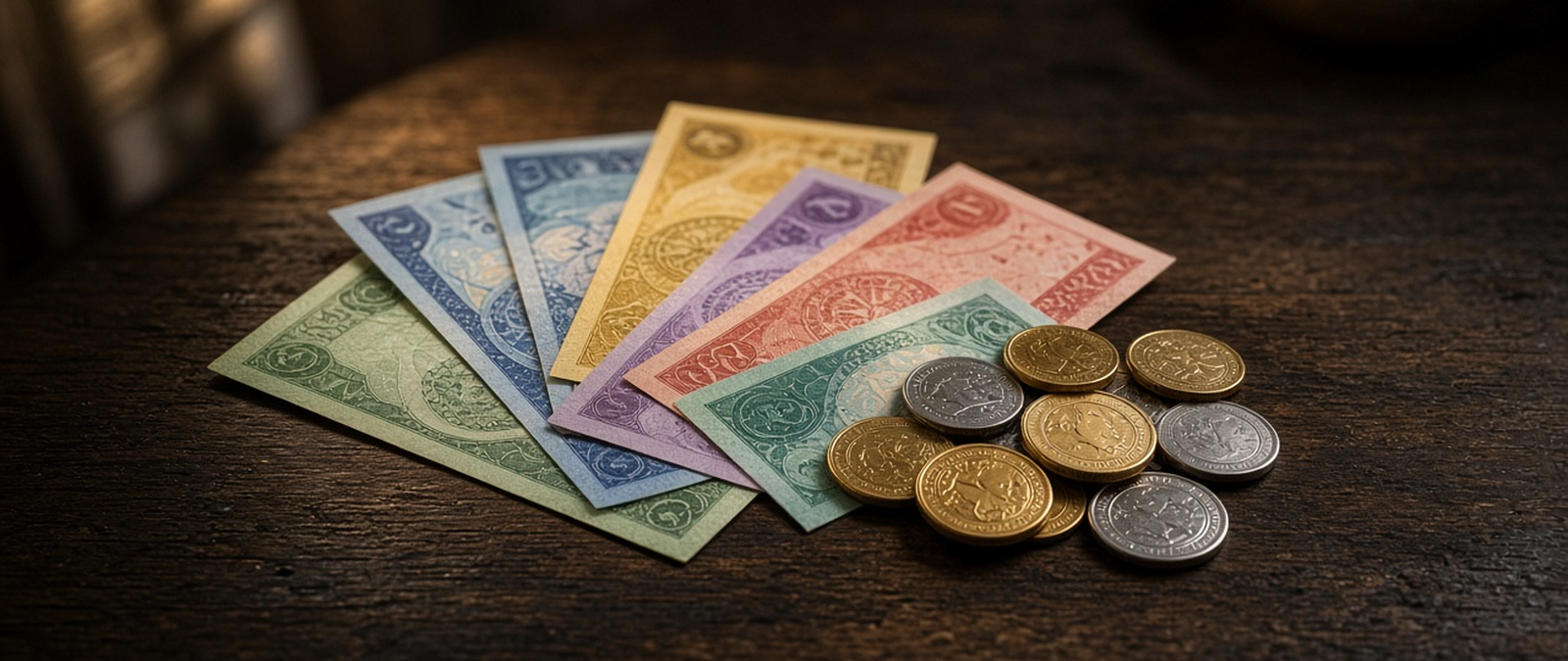 Illustration of banknotes and coins