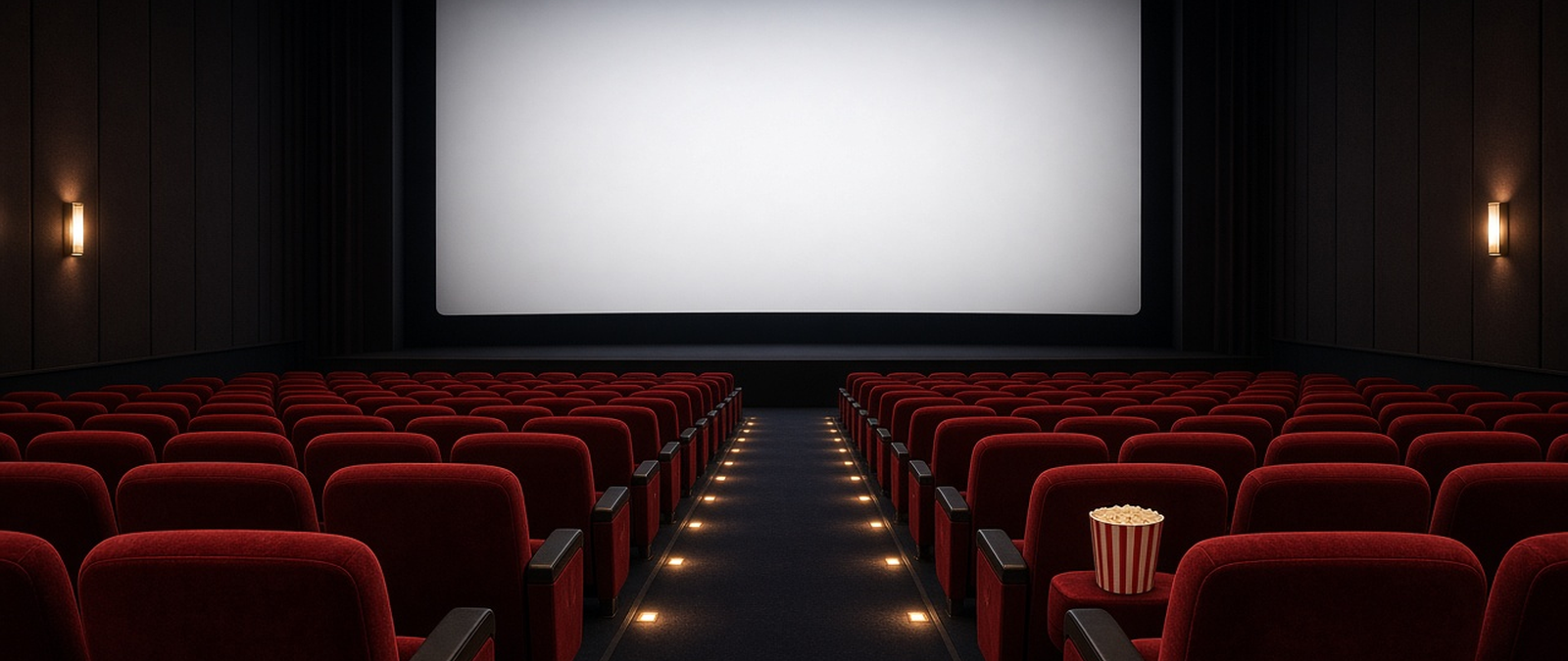 Illustration of rows of cinema seats facing a screen